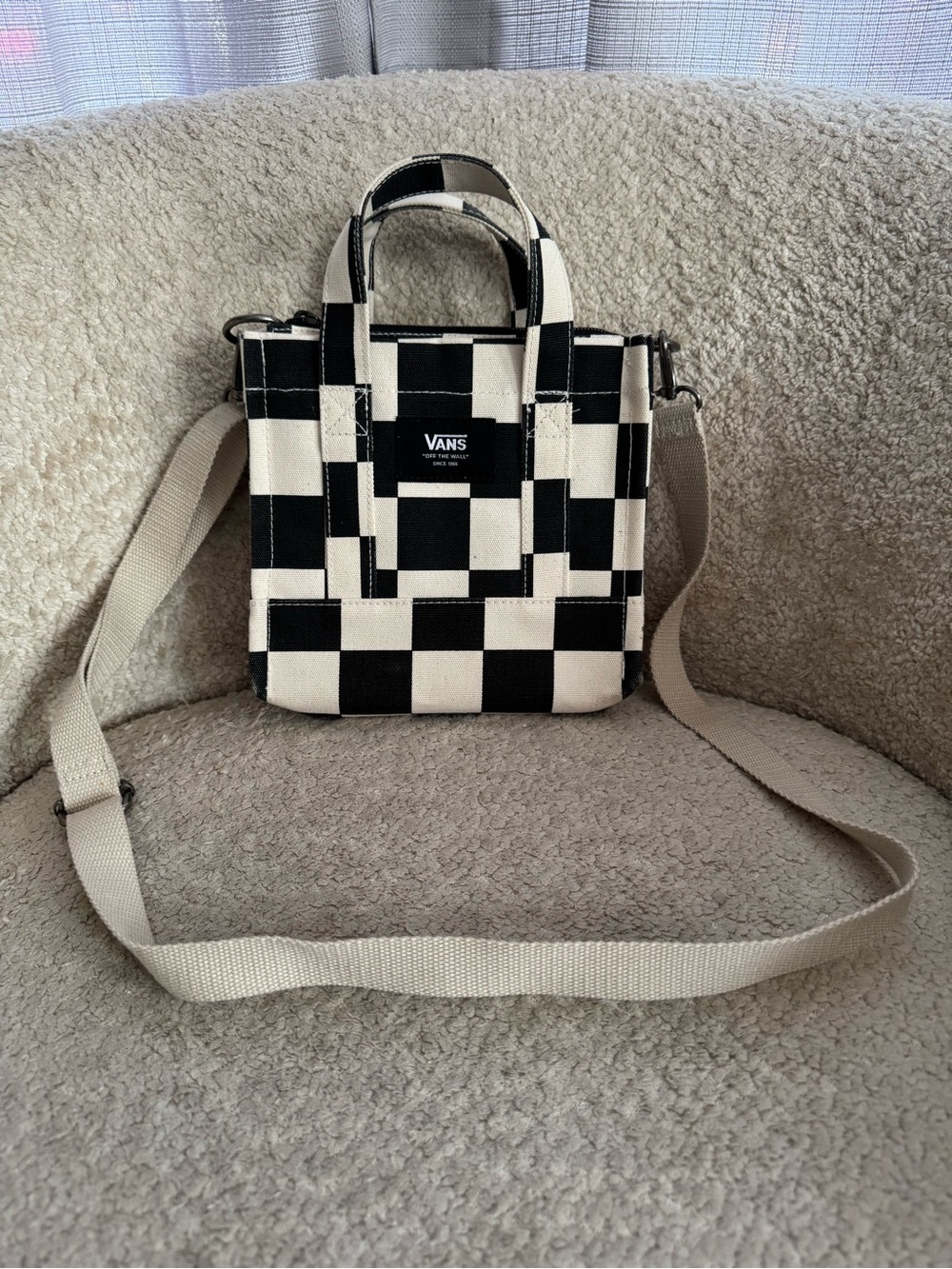 Vans Lil Pergs Checkerboard Tote Bag Crossbody Antique White Black EUC